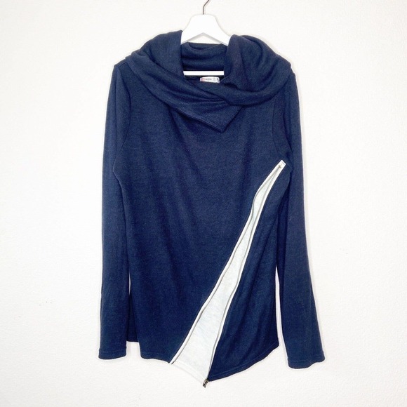 H2H Asymmetrical Cowl Neck Zipper Detail Navy Sweater Sz M - Picture 1 of 10